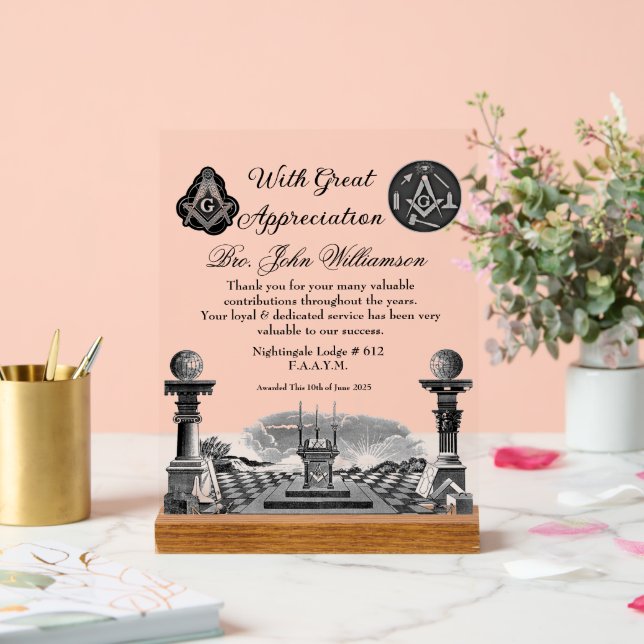 Preis für die Anerkennung von Freimaurern Acrylschild (Hochzeit)