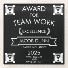 Preis für die Arbeit des Unternehmensteams Glasuntersetzer