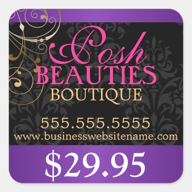 Preis für elegante Damask- und Gold-Wirbel Quadratischer Aufkleber