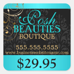 Preis für elegante Damask- und Gold-Wirbel Quadratischer Aufkleber