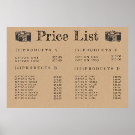 Preis-Menü von Kraft-Kamera-Fotografen Print Poste Poster