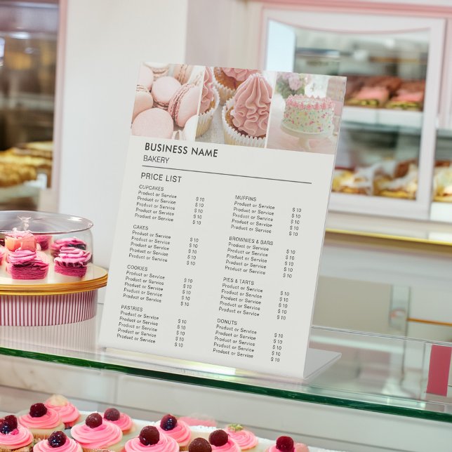 Preise für Backwaren Cupcake Cake Shop Sockelschild (Bakery Cupcake Cake Shop Create Your Own Price List Pedestal Sign by MINTIC DESIGN STUDIO)