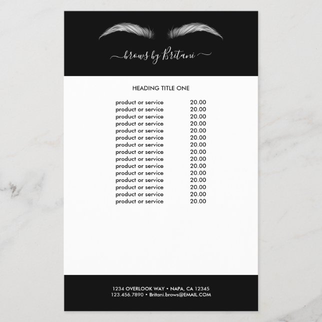 Preise und Dienstleistungen für Schwarzweiß-Lashes Flyer (Vorne)