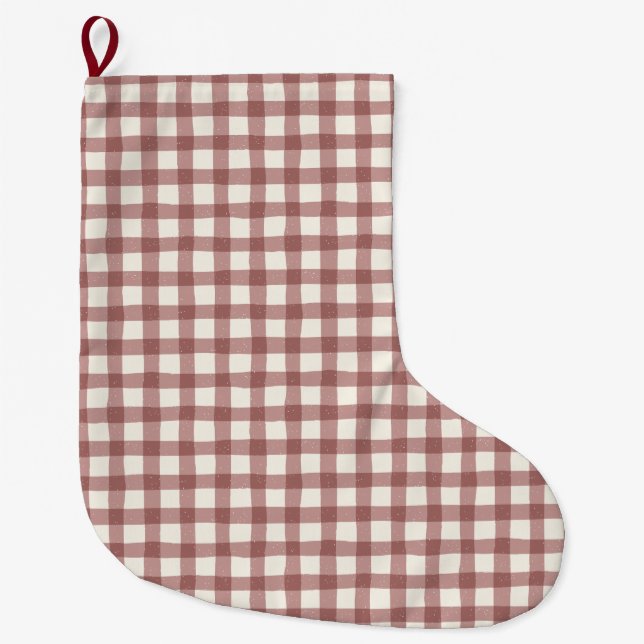 Preiselbeer-Gingham-Rot-Maroon Großer Weihnachtsstrumpf (Vorderseite)