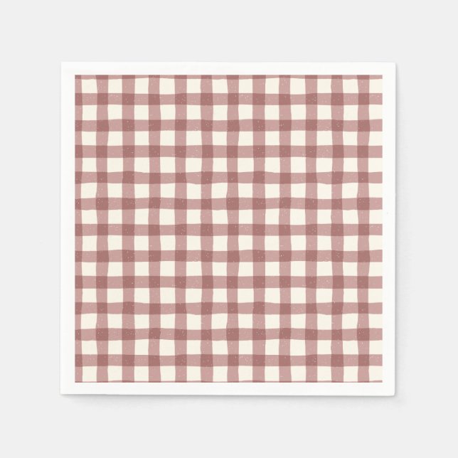 Preiselbeer-Gingham-Rot-Maroon Serviette (Vorderseite)