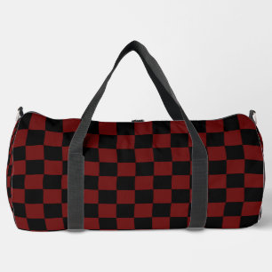 Preiselbeer-Rot-Schwarz-Schachbrettmuster Duffle Bag