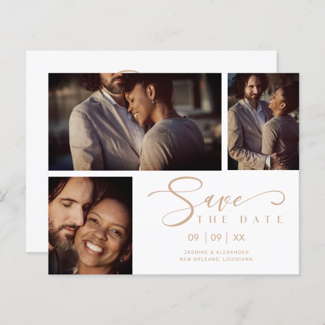 Preisgünstige White Trendy Collage Wedding 3 Fotos (Vorne/Hinten)