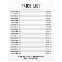 Preisliste. Bis zu 20 Artikel & Preise. Einseitig