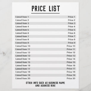 Preisliste. Bis zu 20 Artikel & Preise. Single Flyer
