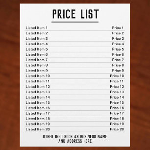 Preisliste. Bis zu 20 Artikel & Preise. Single Flyer