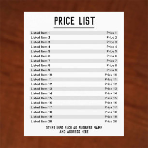 Preisliste. Bis zu 40 Artikel & Preise. zweiseitig Flyer