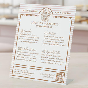 Preisliste der Bäckerei Pink Stripe Cupcake Shop Sockelschild