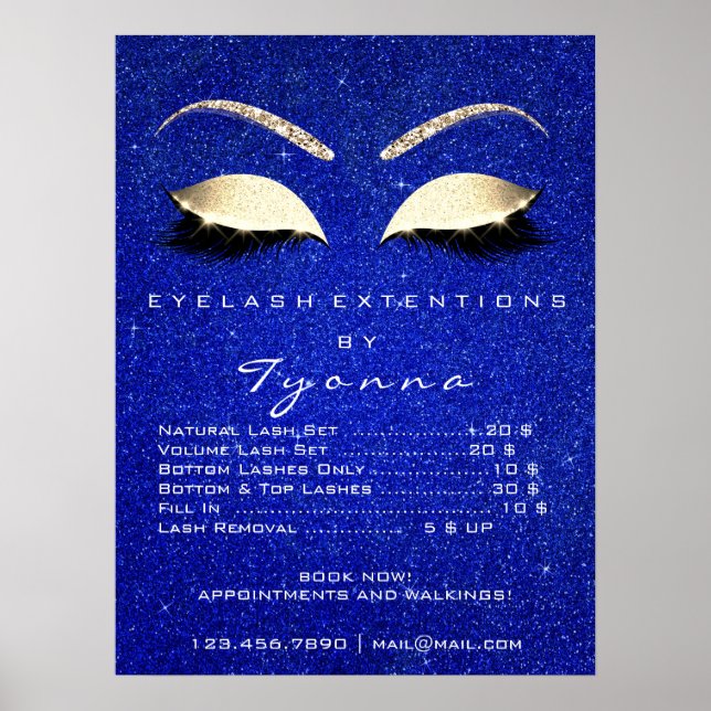 Preisliste der Blue Navy Gold Makeust Artist Lashe Poster (Vorne)