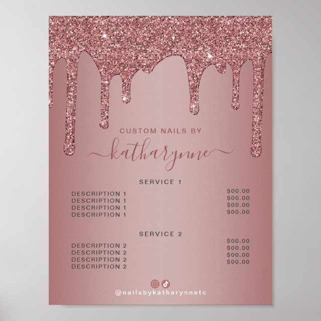 Preisliste der Chic Rose Gold Sparkle Drilling Gli Poster (Vorne)