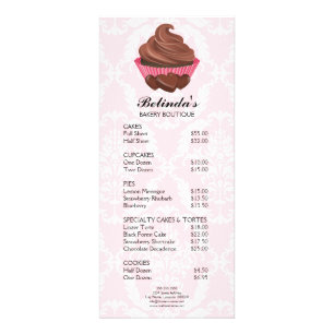 Preisliste der eleganten Schokolade Cupcake Bäcker Werbekarte
