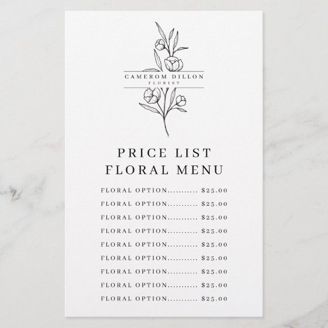 Preisliste der handgezeichneten Florist Blume Shop Flyer (Vorne)