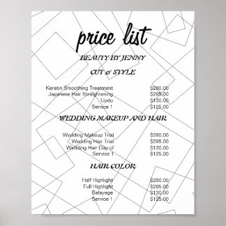 Preisliste der modernen geometrischen Schönheitssa Poster