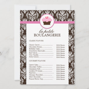 Preisliste der Pretty Damask Bäckerei