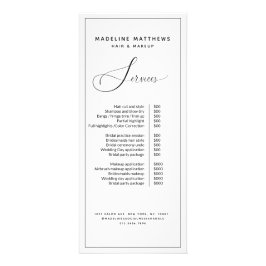 Preisliste der Schwarz-weißen Salons für moderne K Werbekarte