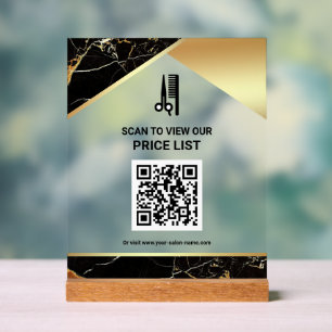 Preisliste des Black Marble Hair Makeup Salons als Acrylschild