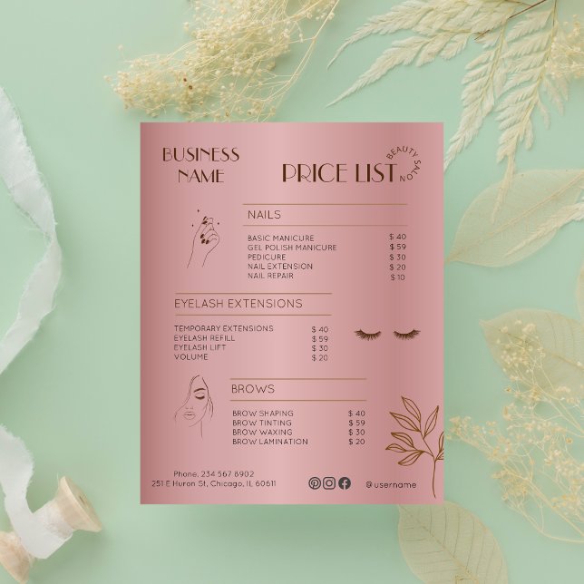 Preisliste des Esthetician Rose Gold Social Media Flyer (Esthetician Price List Menu Rose Gold Social Media Flyer)