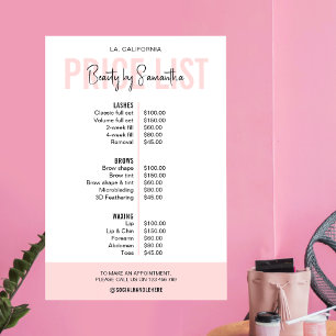 Preisliste des modernen, weiblich blush Pink Schön Poster