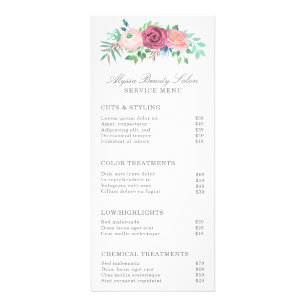 Preisliste des Pink Floral Beauty Salons Werbekarte