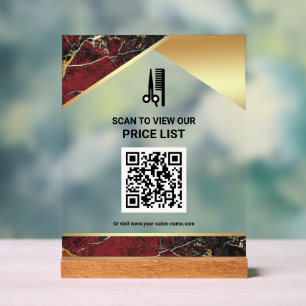 Preisliste des Red Marble Hair Makeup Salons als Q Acrylschild