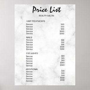 Preisliste des Vintage-Schönheitssalons Poster