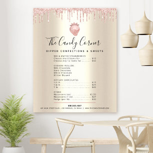 Preisliste Dessertkarte mit rosa Glitter-Tropfen G Poster