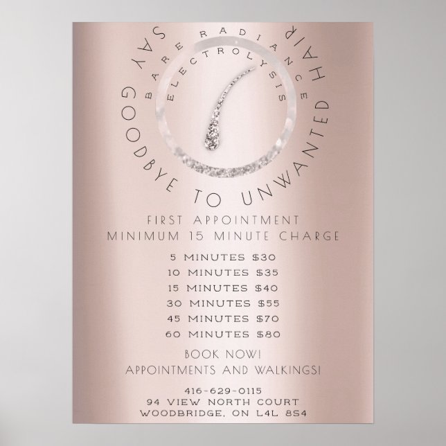 Preisliste Electrolysis Hair Removal Rose Glitzer Poster (Vorne)
