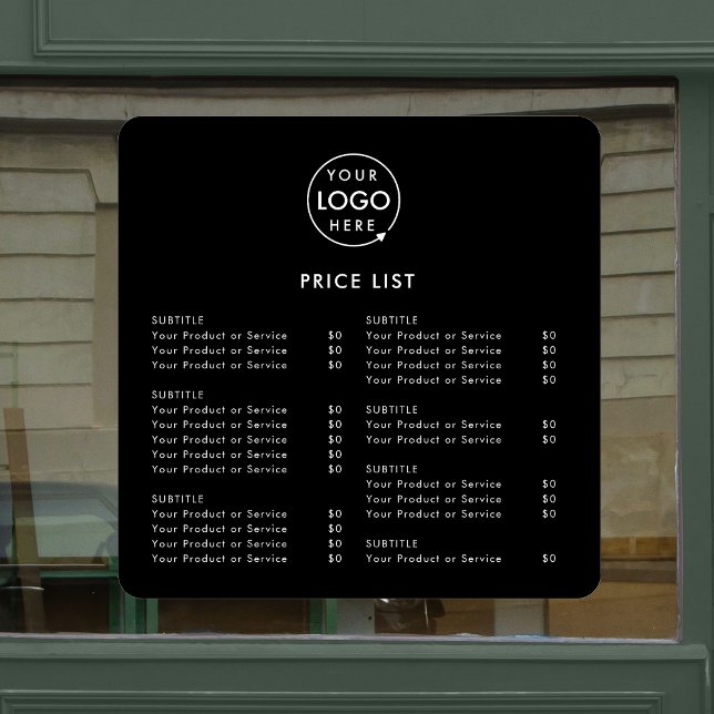 Preisliste | Firmenlogo Schwarz Moderne Minimalist Fensteraufkleber (Von Creator hochgeladen)