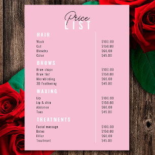 Preisliste für Beauty Salon Treatment Menu Service Menükarte