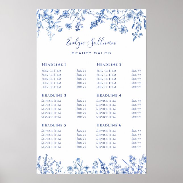 Preisliste für blaue Wildblumen Poster (Vorne)