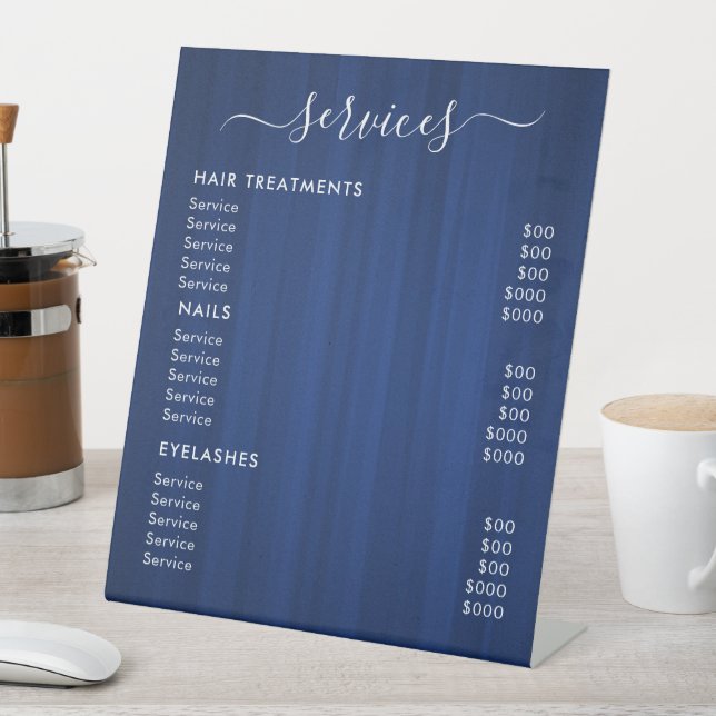 Preisliste für Blue Salon Services Sockelschild (In Situ)