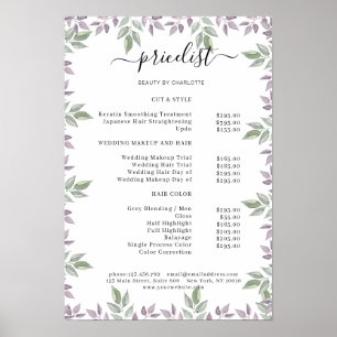 Preisliste für botanische Salons Poster