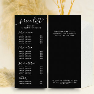 Preisliste für Chic Black Calligraphy Business Ser Werbekarte