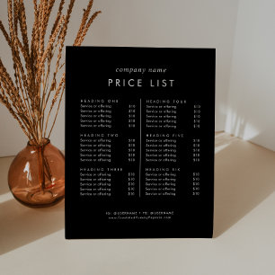 Preisliste für Chic Black Typography Business Serv Sockelschild