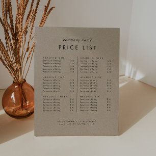 Preisliste für Chic Imitats Kraft Business Service Sockelschild
