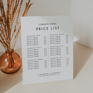 Preisliste für Chic Typografy Business Services Sockelschild