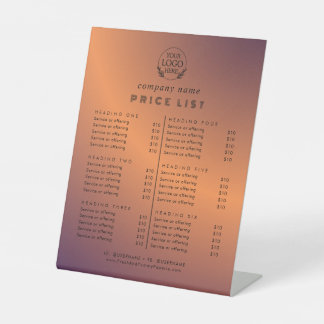 Preisliste für Chic Typografy Business Services Sockelschild