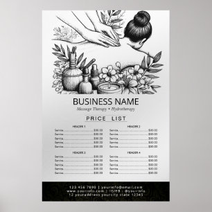 Preisliste für den Wellness-Center der Massage The Poster