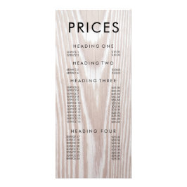 Preisliste für die antike Speisekarte aus modernem Werbekarte