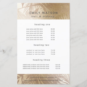 Preisliste für elegante Imitate für Goldsalon
