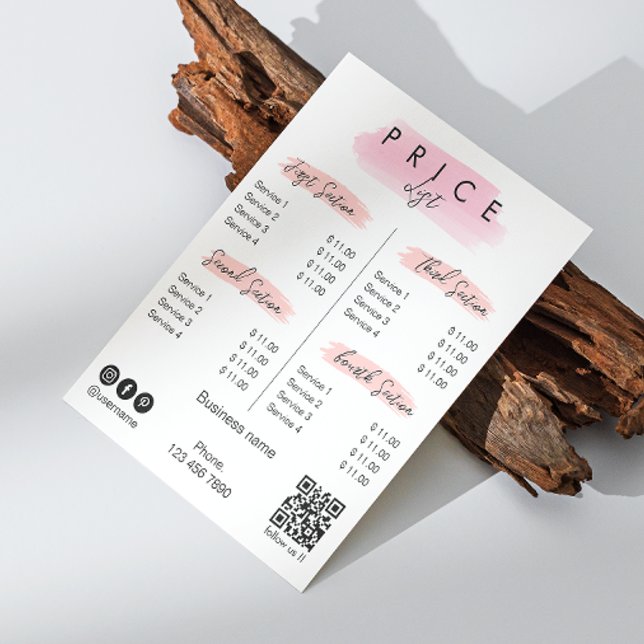 Preisliste für Esthetician Script Typografie Einladung (Esthetician Business Service Price List Menu Invitation)