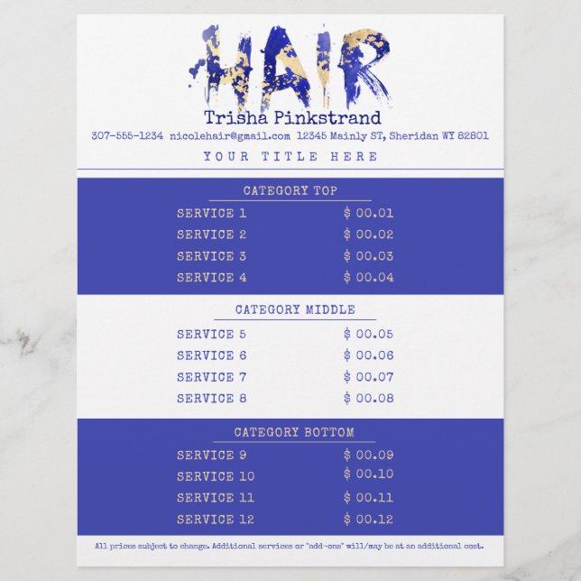 Preisliste für Friseursalon Briefbogen (Vorderseite)