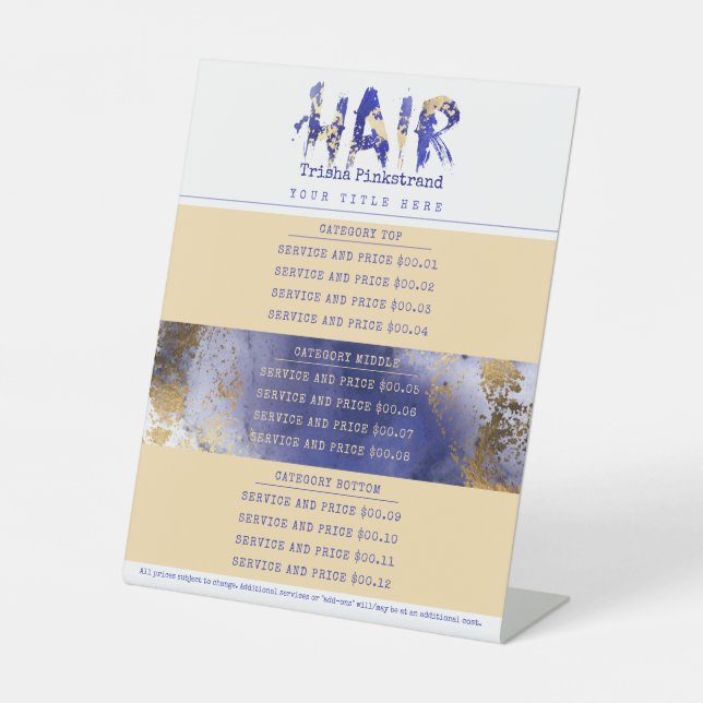 Preisliste für Friseursalon mit individueller Farb Sockelschild (Vorderseite)