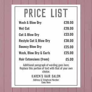 Preisliste für Friseursalon Poster