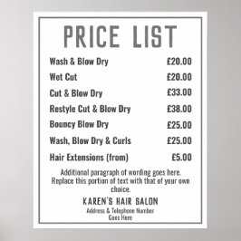 Preisliste für Friseursalon Poster