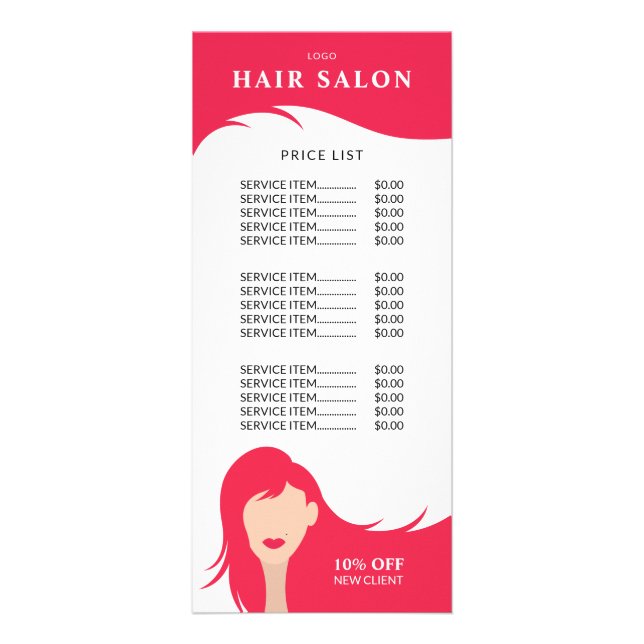 Preisliste für Friseursalon Rosa Friseursalon Mode Werbekarte (Vorne)